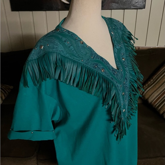 Rare XPeriance Ine Suze Turquoise Western Shirt W/Fringe & Studs - Picture 11 of 16